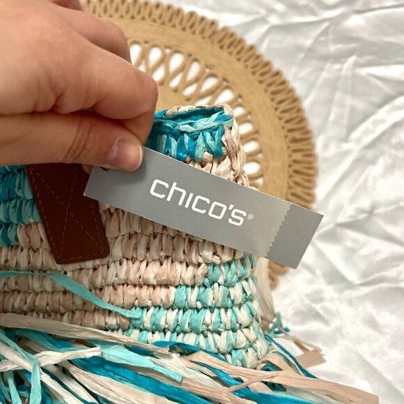 NWT Chico’s Multi Fringe Neutral Turquoise Tote Bag - Picture 3 of 11